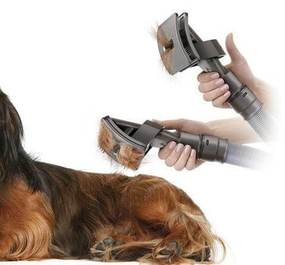 🐾 Pet Grooming Brush Tool vacuuming loose fur from dog, easy shedding cleanup, mess-free grooming solution.